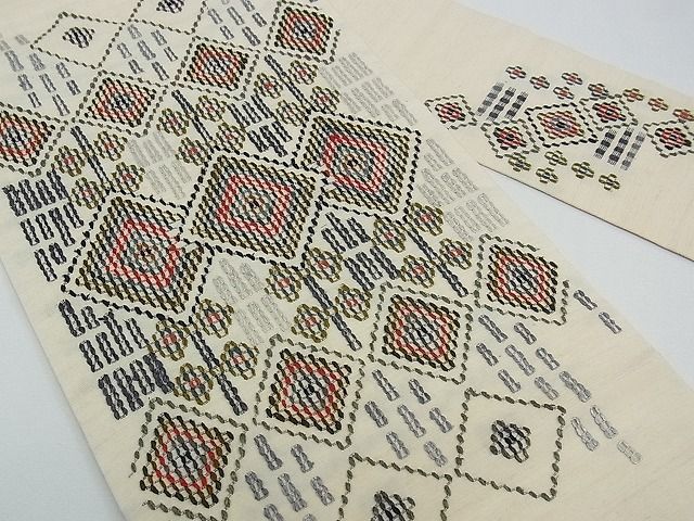 平和屋本店□極上 本場琉球 読谷山花織 紬地 九寸名古屋帯 逸品 未使用  