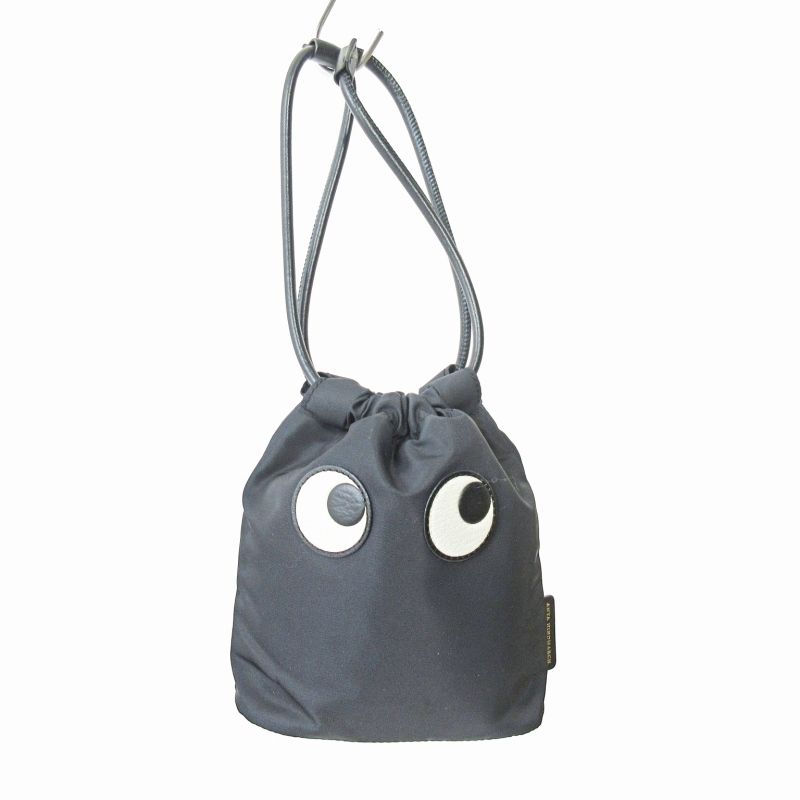 ANYA HINDMARCH eyes ポーチ巾着 ナイロン レザー ブラック