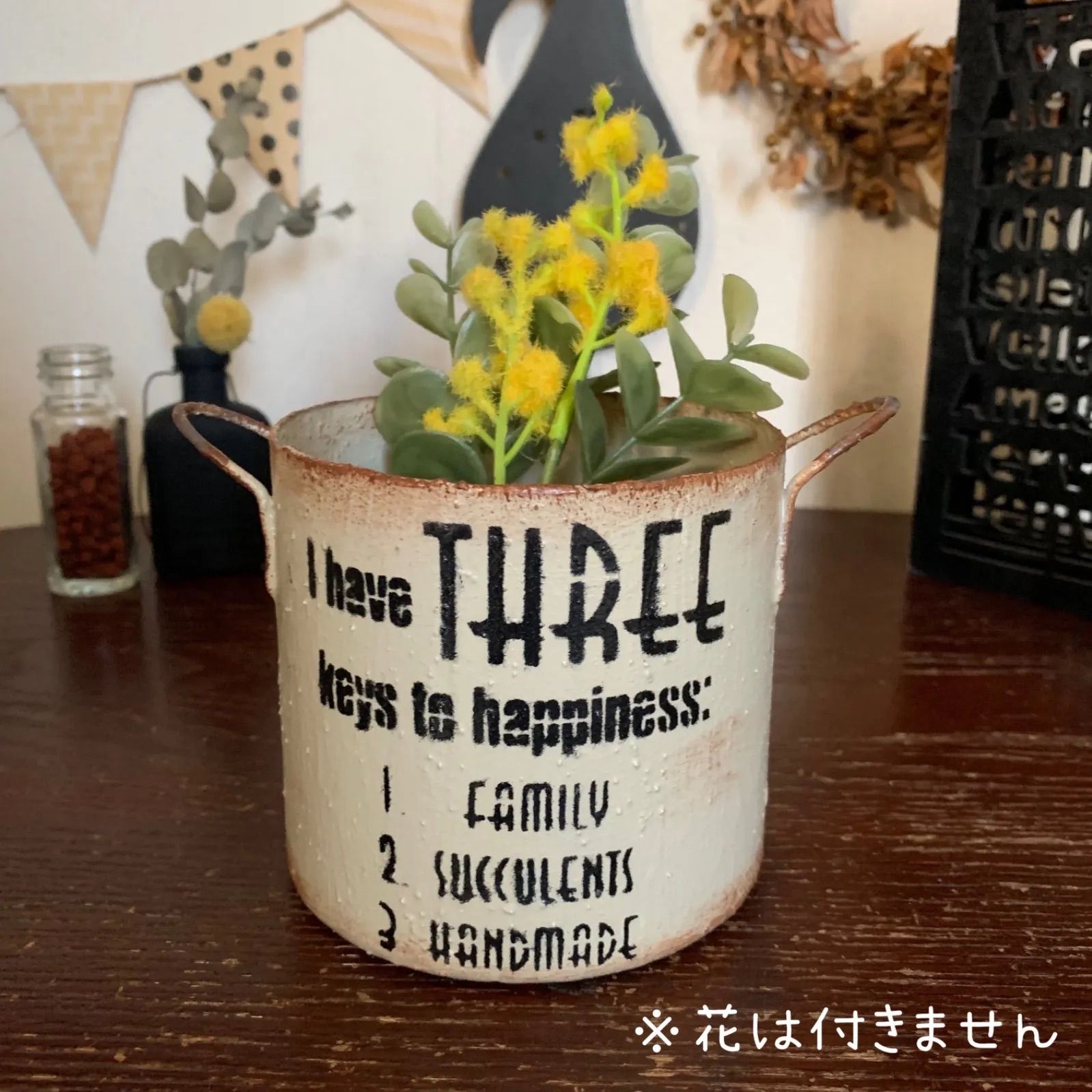 持ち手付 バケツ型 リメイク鉢 (ヘンプベージュ) ハンドメイド ＊ プラ  