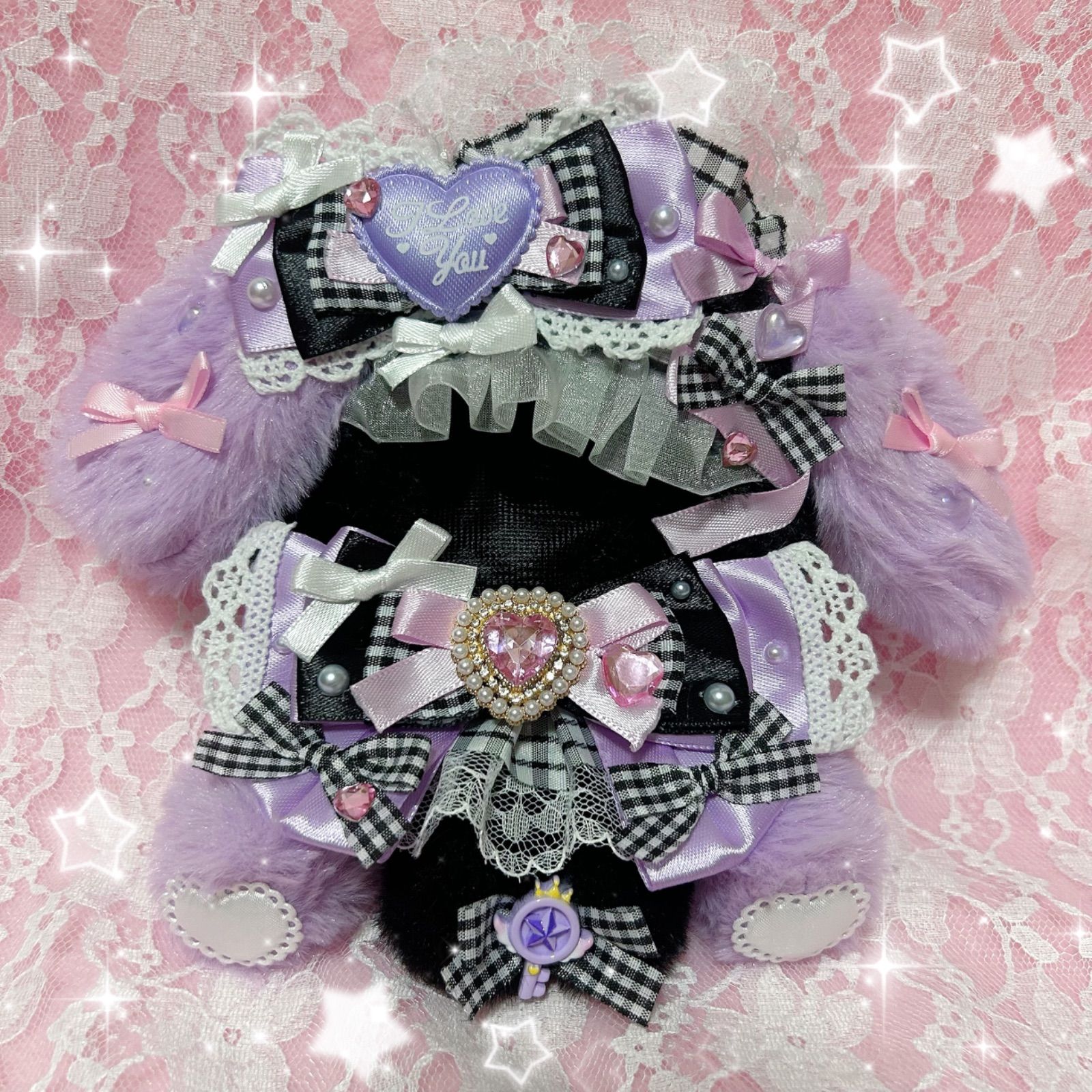 【チェーン付】おすわり ぬい服 12cm 着ぐるみ たれみみ 紫 &グレー たれみみうさぎ おすわりぬい服 10cm用 - paninano - BOOTH