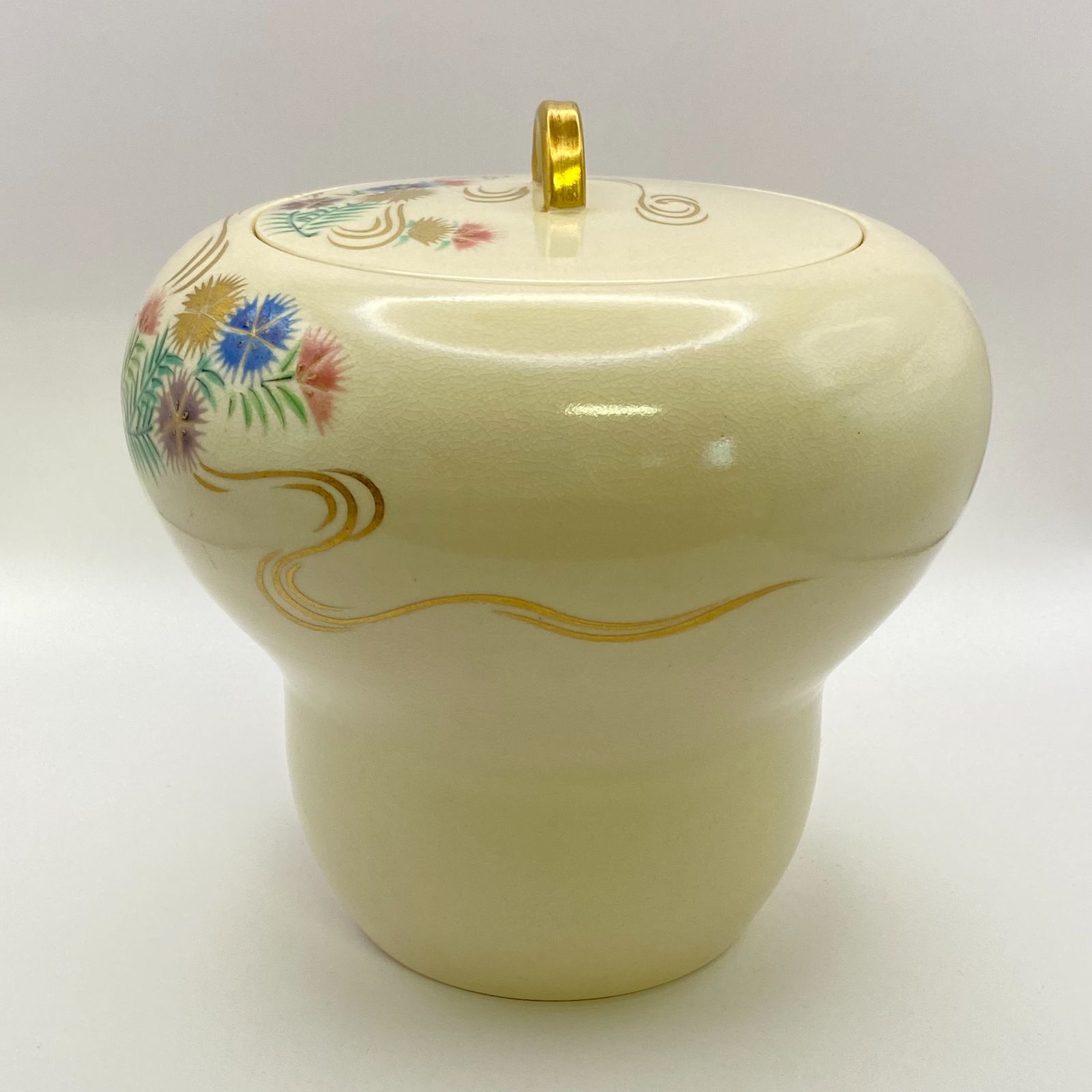 水指 仁清写 撫子 御室窯 共箱入 塗蓋付 京焼 箪瓢形 茶道具 陶磁器 古