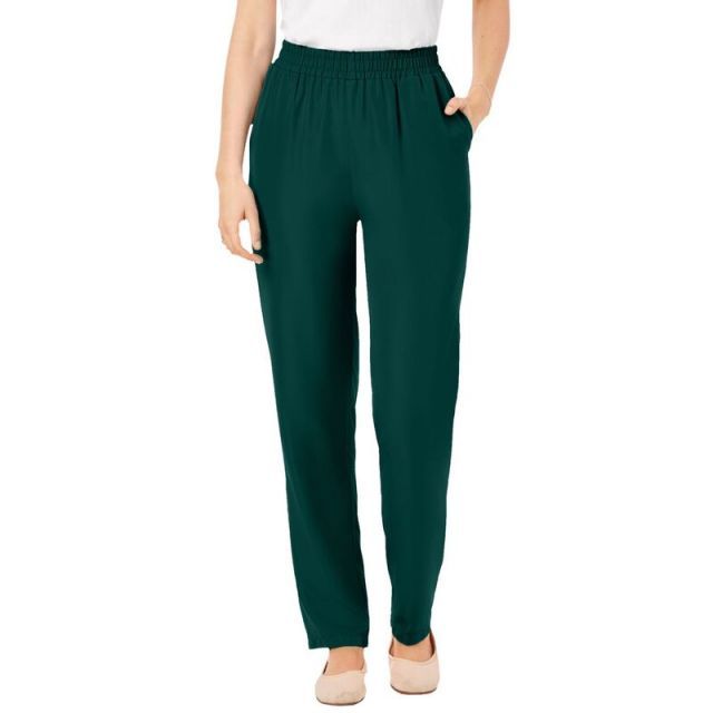 【送料無料】 ウーマン ウィズイン レディース カジュアルパンツ ボトムス Woman Within Women's Plus Size Woven Pant Emerald Green