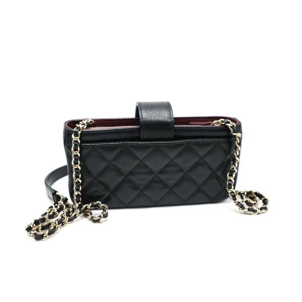 美品 CHANEL チェーン フォン ホルダー ブラック CHANEL シャネル キャビア スマートフォン ホルダー フォン