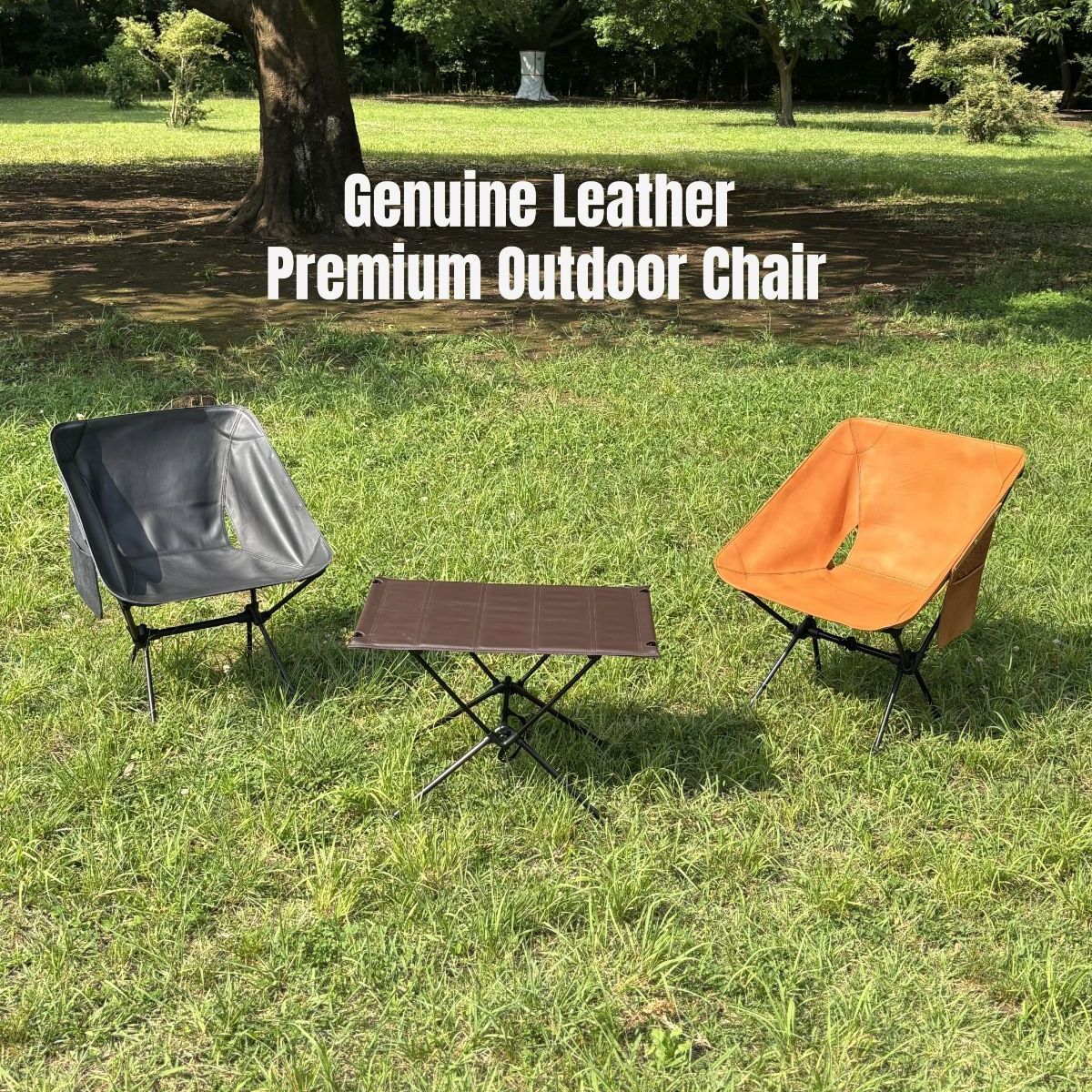 Premium Genuine Leather Chair 牛革張りキャンプチェア 送料無料 本革 レザーチェア 当製品の革シートは Helinox ヘリノックス チェアワン及び互換商品の取付が