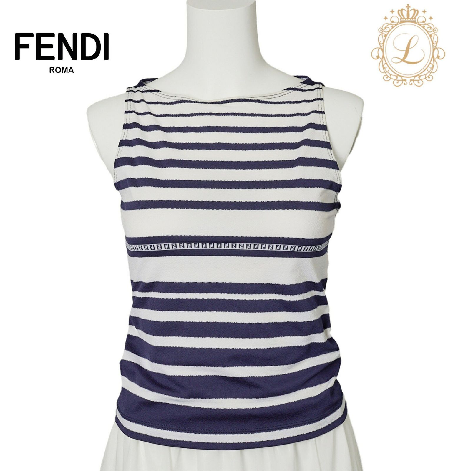 返品可】FENDI フェンディ ロゴ ボーダー ノースリーブ カットソー 