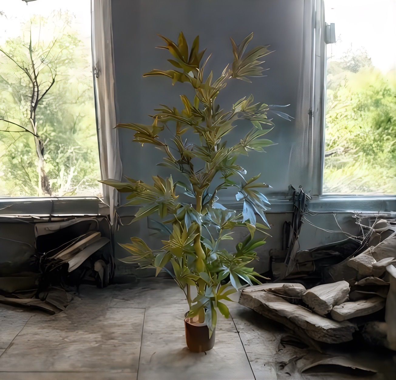 光触媒 人工観葉植物 マリファナ 草 大麻 CBD 高さ120センチ 特大@aj