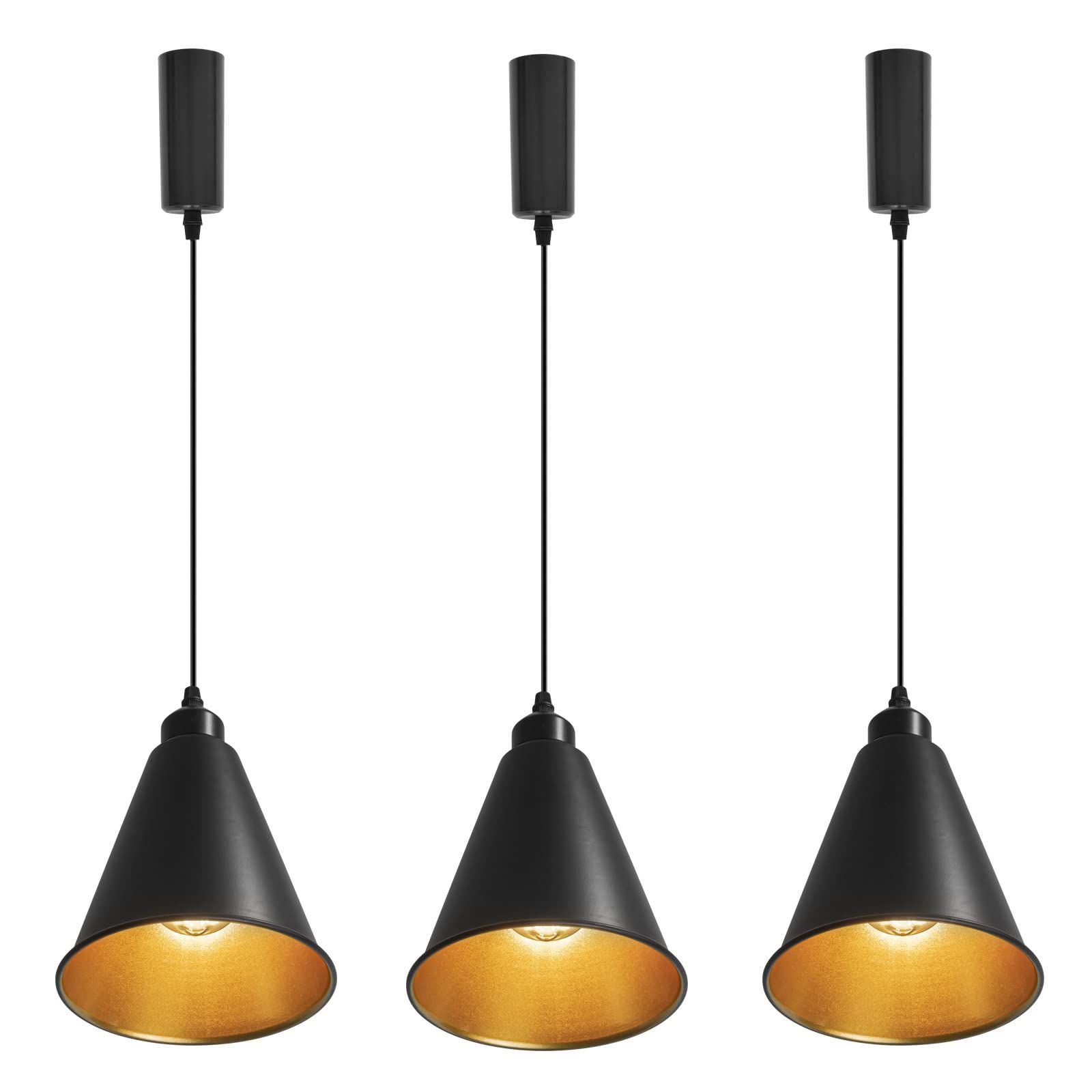 インテリア照明 北欧 ペンダントランプ コード収納カップ付き おしゃれ インテリア用 長さ調節可 照明器具 天井照明 裏面はゴールド色 吊り下げ ライト レトロペンダントライト E26 キッチン 3個パック LED 電気 KIVEN ダクトレールライト