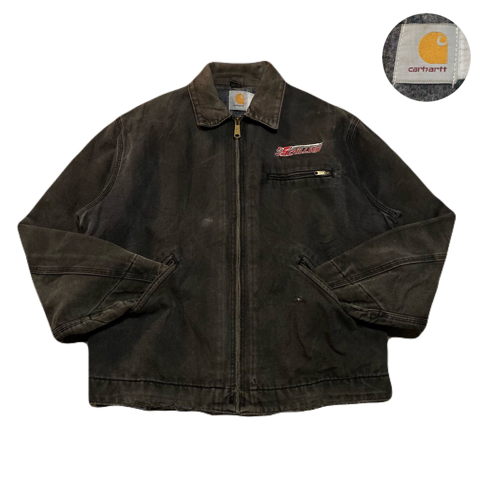 Carhartt カーハート DETROITJACKET デトロイトジャケット  DuckJacket ダックジャケット Embroidery 刺繍 企業ロゴ ワンポイント LiningBlanket 裏地ブランケット Black ブラック 黒 XL相当
