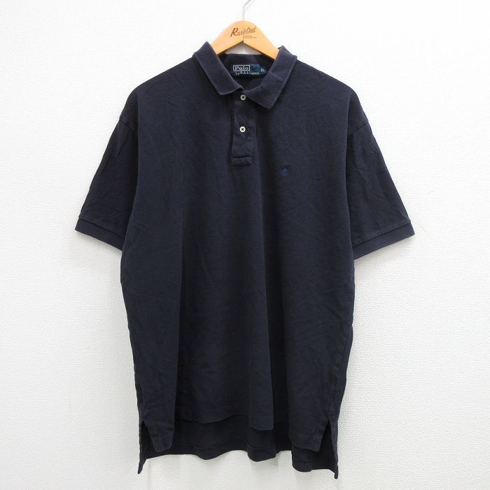 XL/古着ラルフローレン 半袖 ブランド ポロ シャツ メンズ 90s ワンポイントロゴ 鹿の子 大きいサイズ コットン 紺 ネイビー 24mar19 中古 