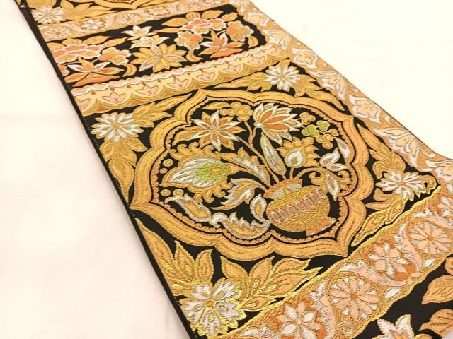 平和屋着物○六通柄袋帯 唐織 舞花文 金糸 正絹 逸品 未使用