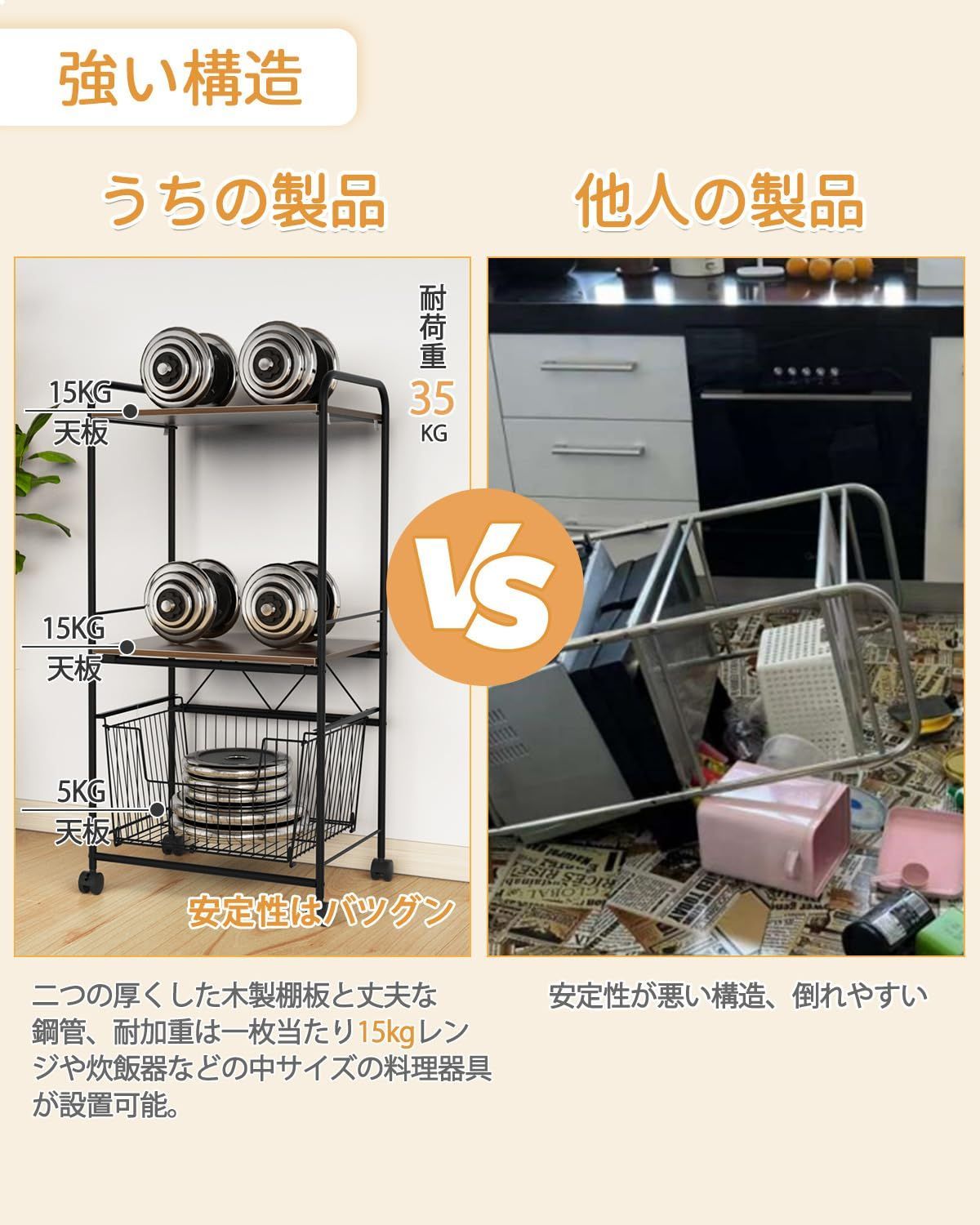 商品 ブラック 簡単組立 DEWEL 移動 掃除便利 キャスター付き 2段棚 1バスケット 幅50cm 物置ラック ラック キッチン収納 レンジラック キッチン棚 レンジ台