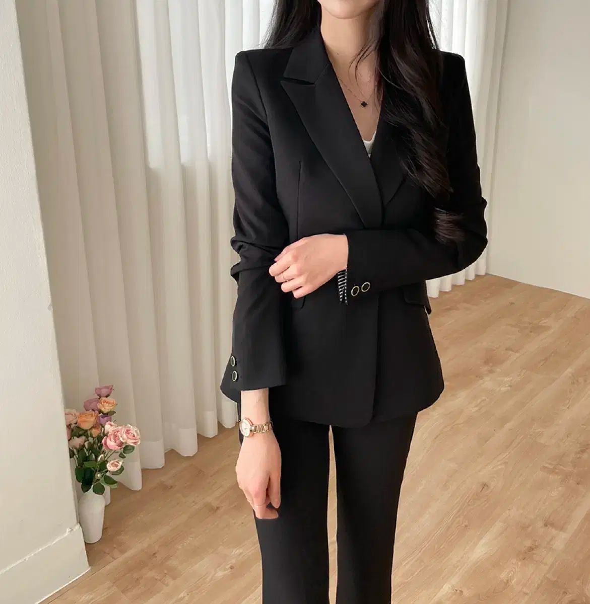 L ハイクラシック オフィス GOLD ワンボタン スリムフィット ジャケット