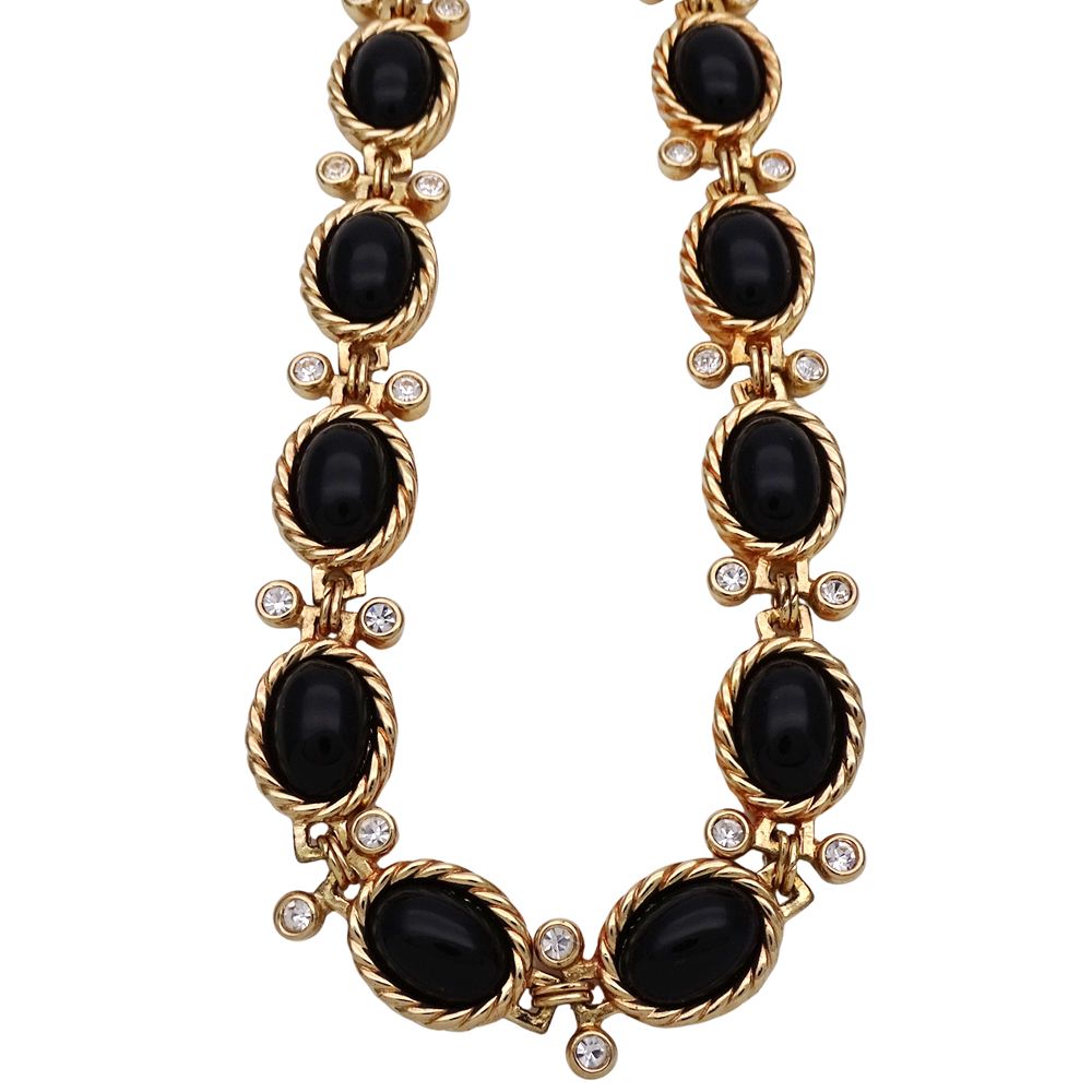 ディオール Dior ネックレス レディース ブランド メタル ラインストーン ゴールド ブラック 黒石 オーバル ビジュー