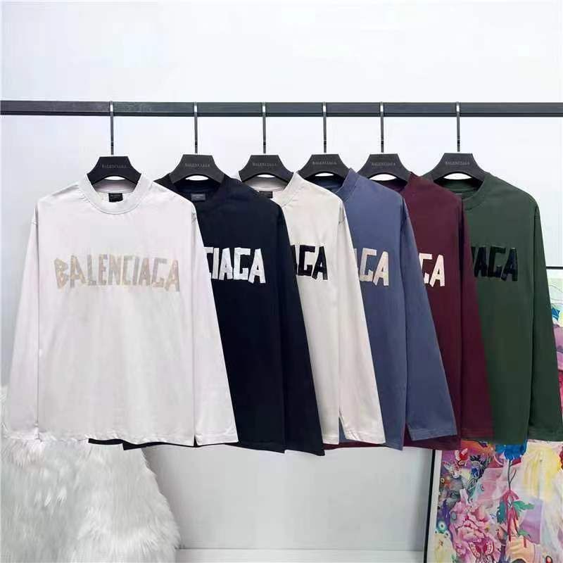 BALENCIAGA メンズ＆レディース ロングスリーブ Tシャツ テーププリント ウォッシュ加工 6色展開 XS-L | -MM輸入