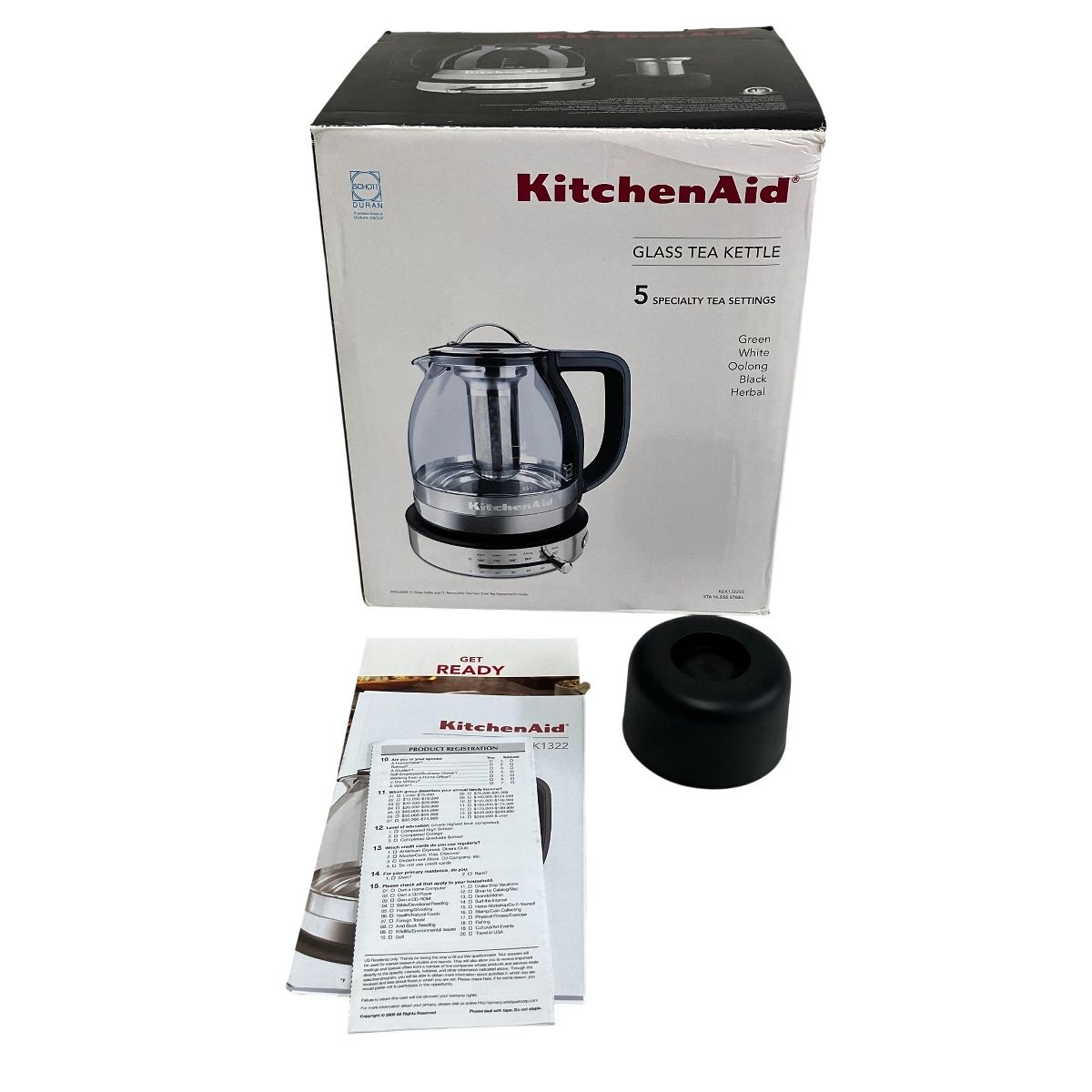 KitchenAid KEK1322SS 電気ガラス ティーケトル 1.5L ステンレススチール スタイリッシュ キッチン 家電 T10487993