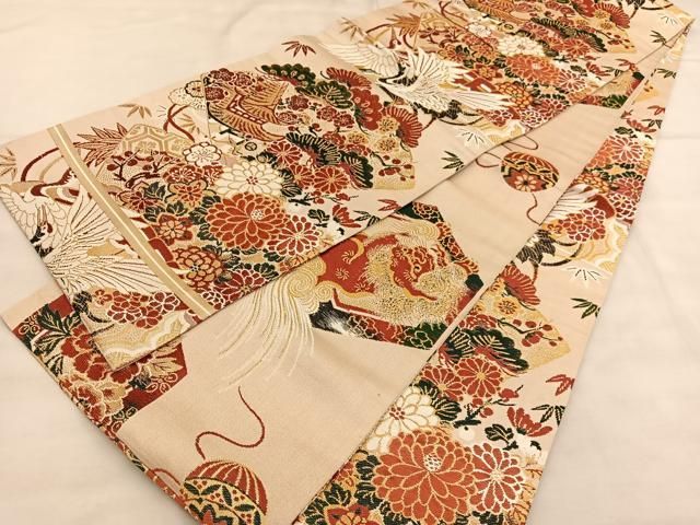 平和屋着物○アンティーク 大正ロマン 爪掻き本綴れ 丸帯 引き抜き帯