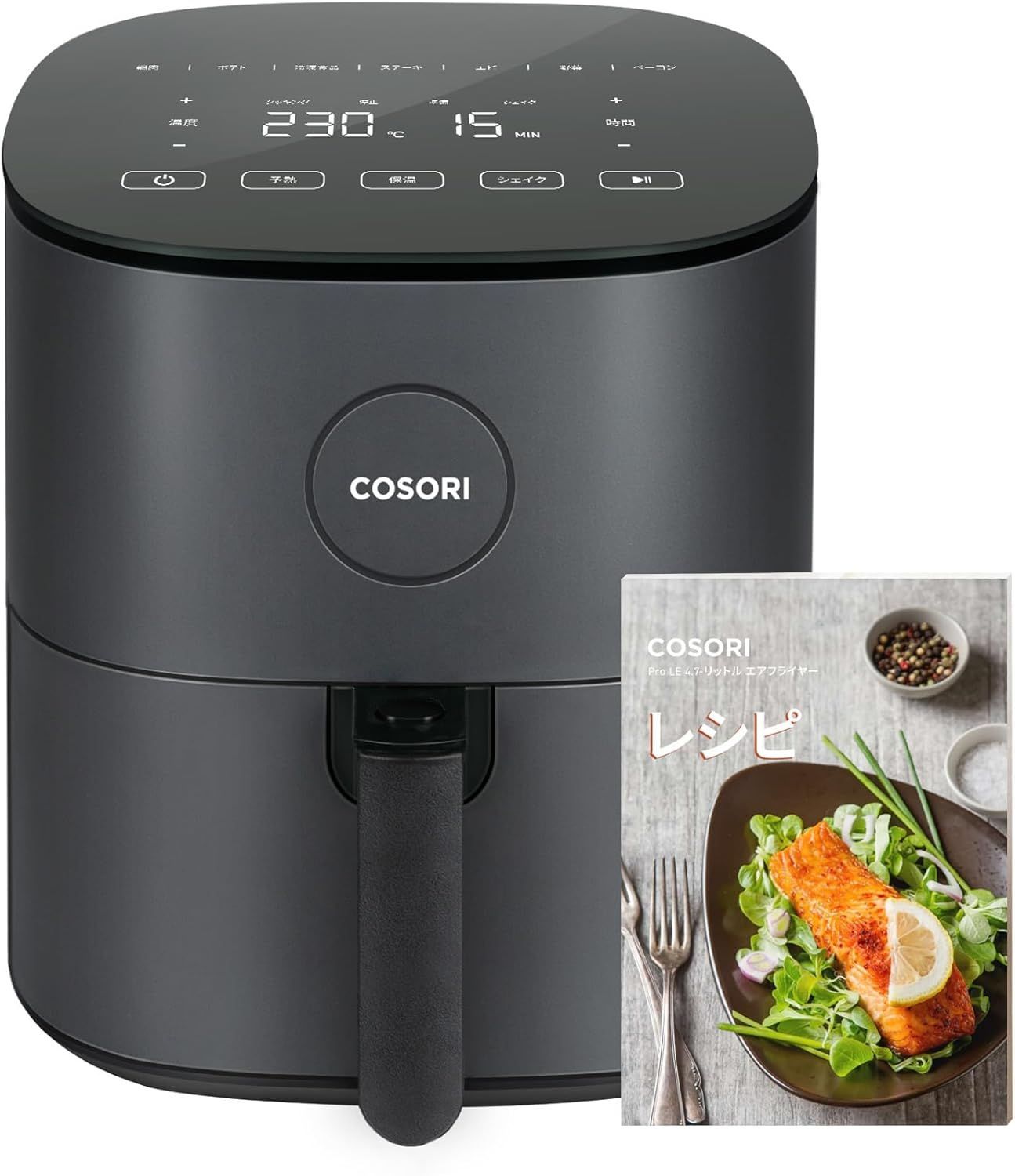 COSORI コソリ ノンフライヤー 4.7L 大容量 家庭用 エアフライヤー 最高温230℃ 揚げ物 ポテト 惣菜 日本語レシピ付き タイマー 自動電源オフ グレー CAF-L501-KJP idai1