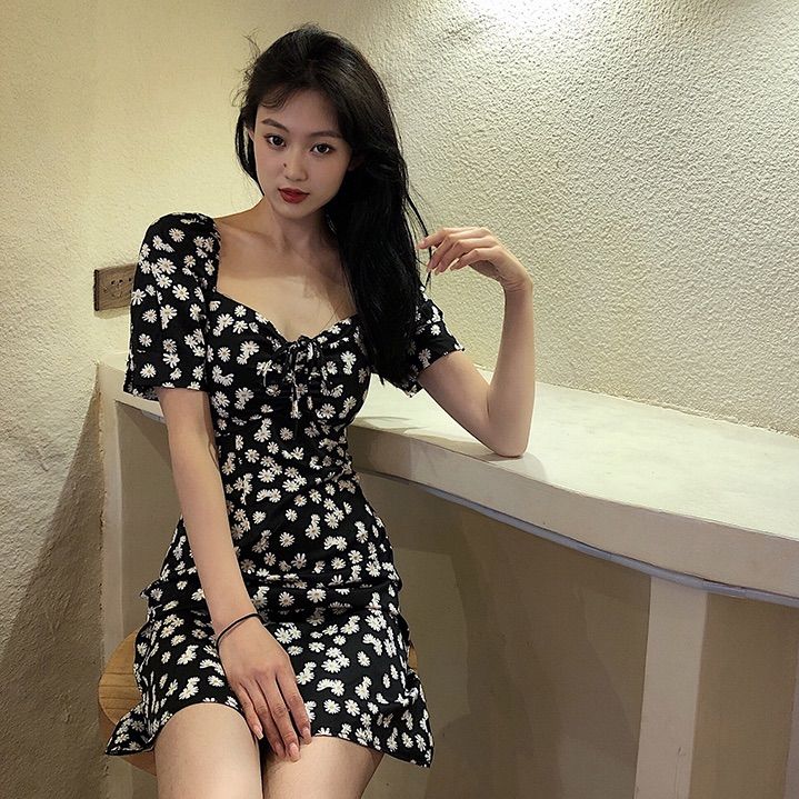 ミニワンピース 夏 ノースリーブ 花柄 10代20代 ミニ丈 韓国