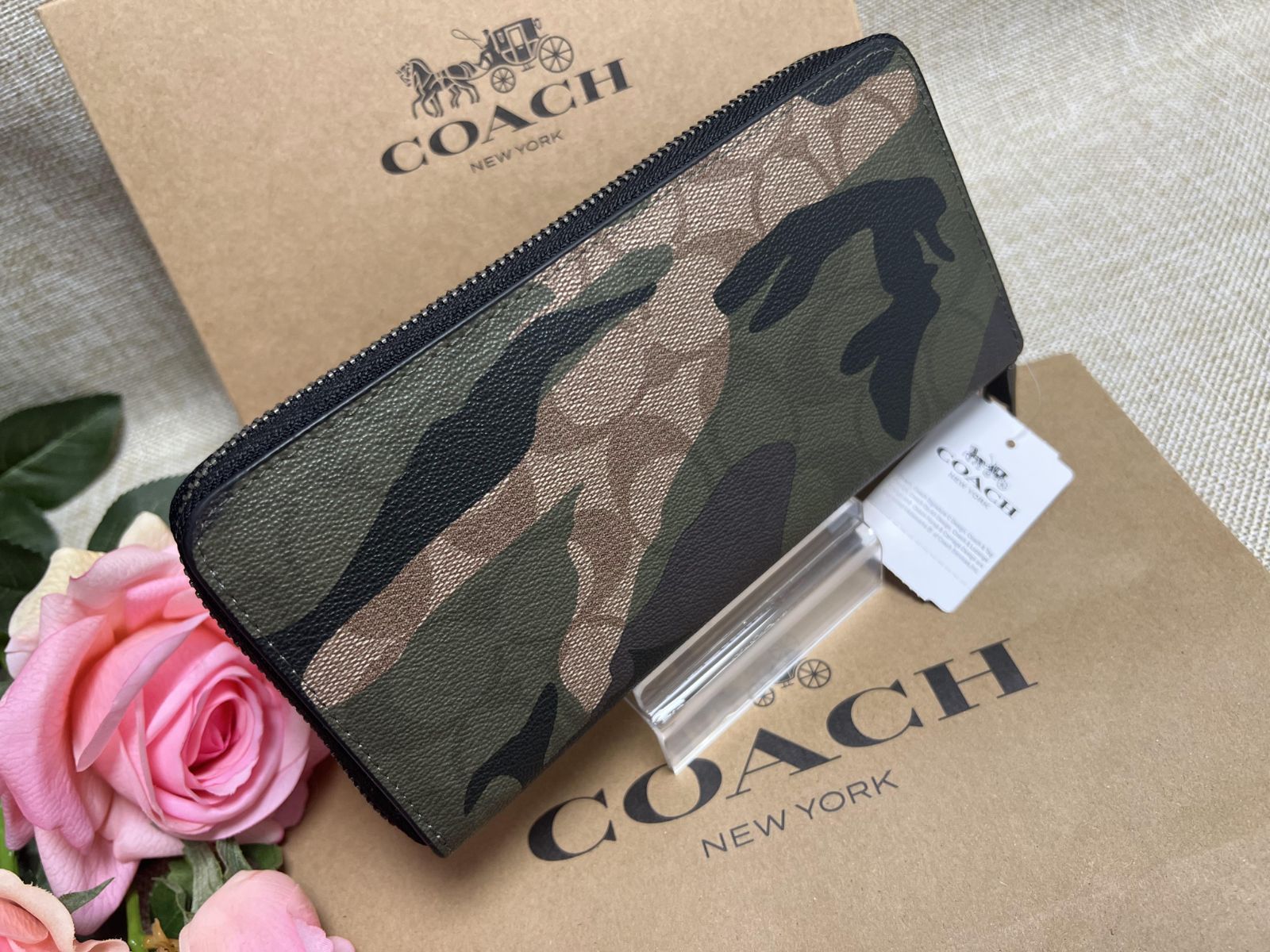 コーチ 長財布 COACH財布 シグネチャー マホガニー ダークグリーン