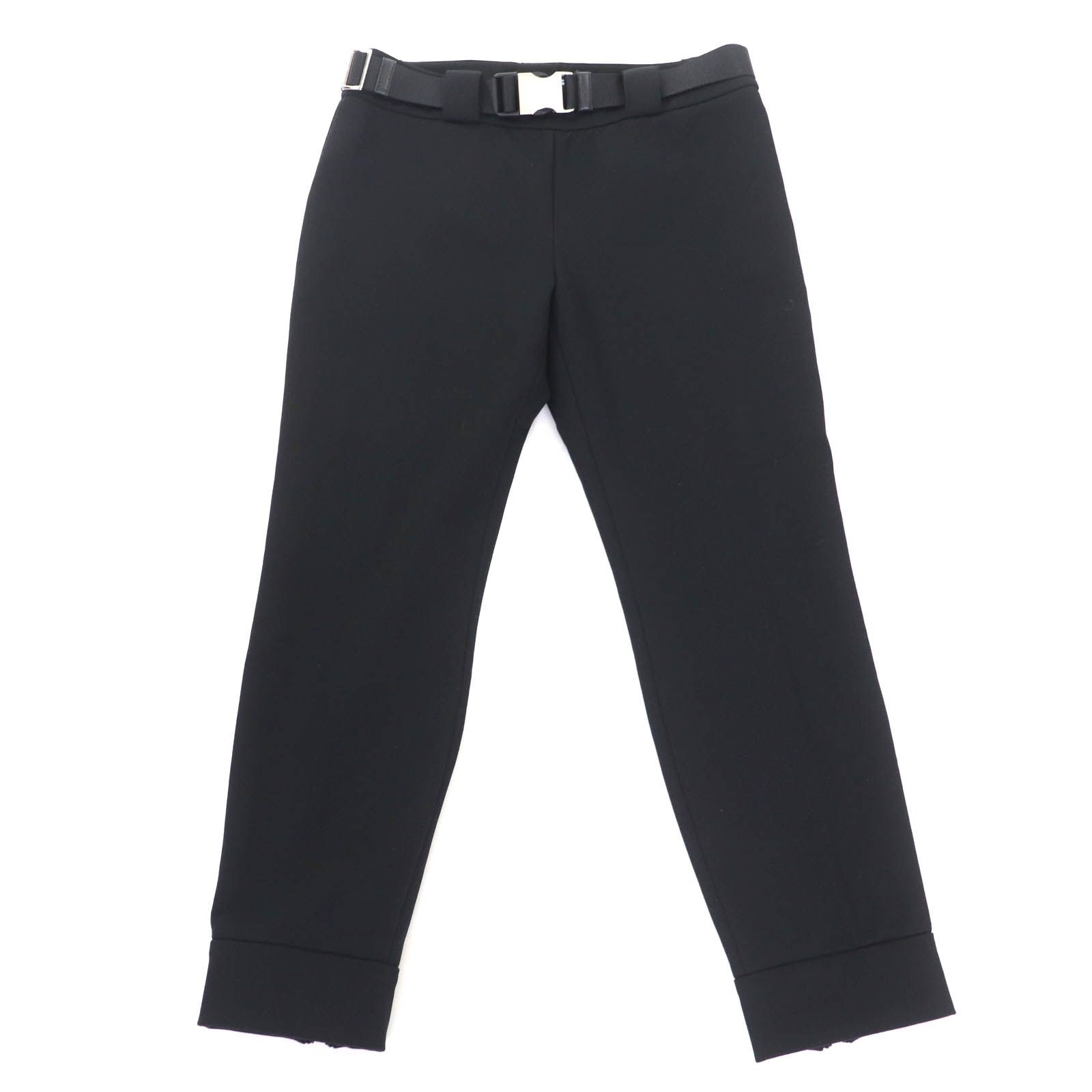 PRADA プラダ 22H795 レザー使い ロゴベルト付 裾ジップ ジョガー パンツ ボトムス ブラック 38S イタリア製 正規品 レディース