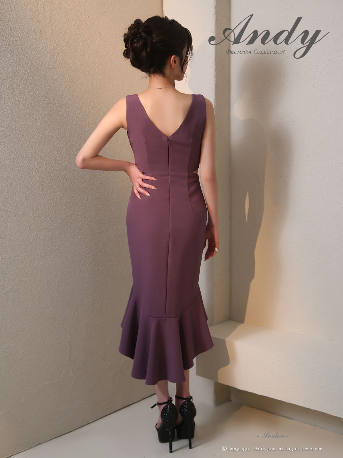 モカブラウン OF05 ON3009-PL-2510 ANDY|アンディ ウエストカット| ノースリーブ | フリル| テールカット| ミディアムドレス| キャバドレス USTAUSTRALIA_COM_AU