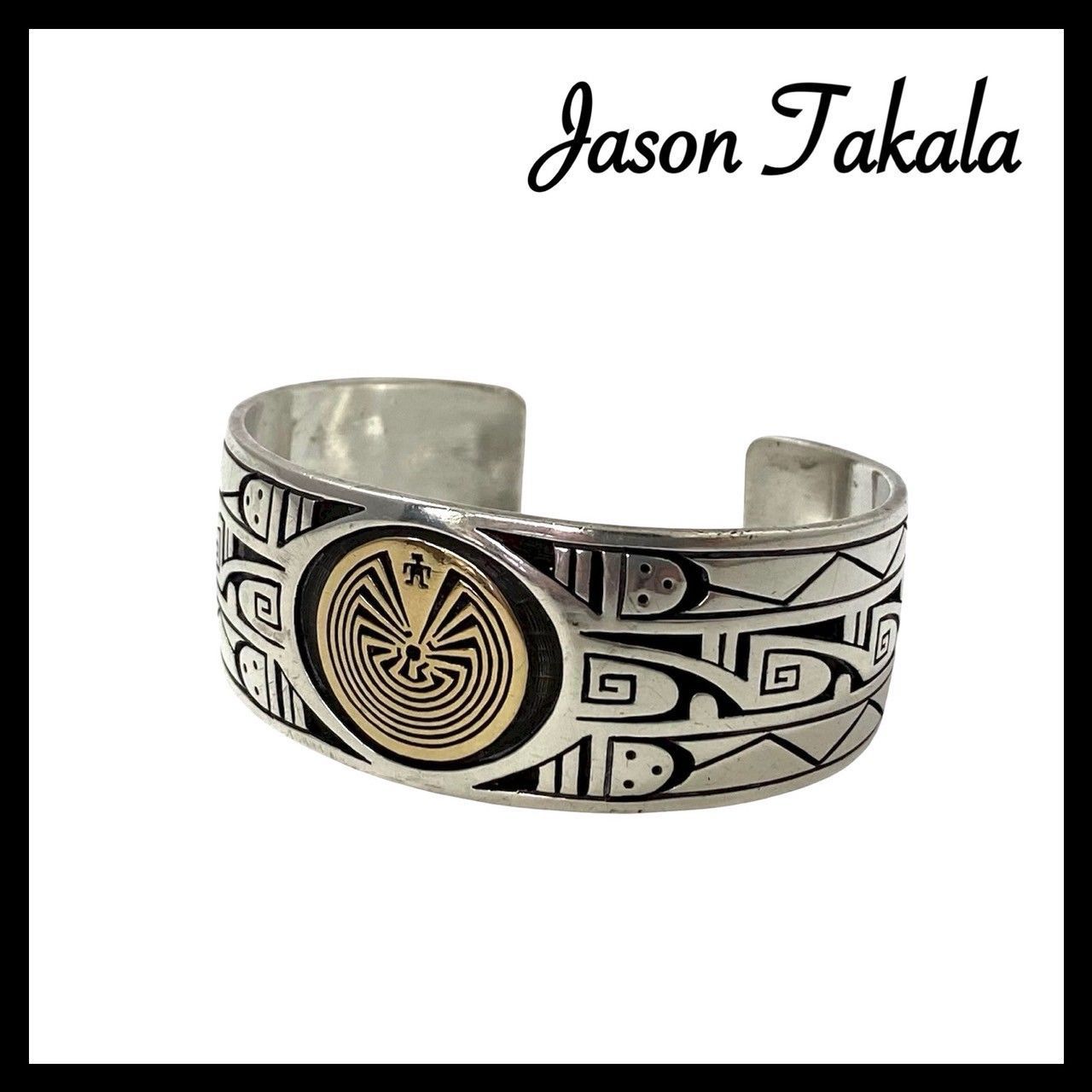 Y Jason Takala バングル 14K ゴールド|金 STERLING SILVER|スターリングシルバー 総重量約54.6g ホピ族 オーバレイ ブレスレット メイズ ジェイソン タカラ 56970NY5