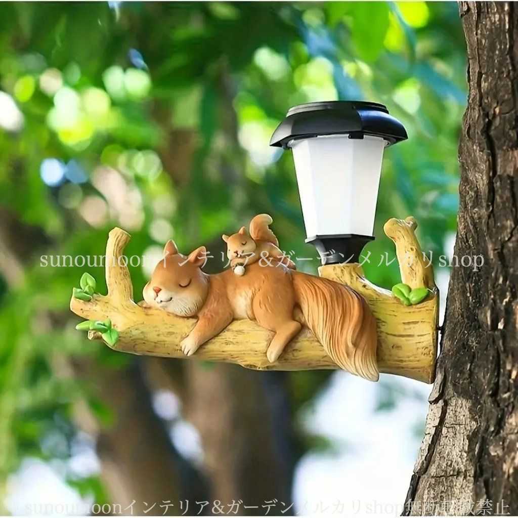 吊り下げ穴 ガーデンインテリア おしゃれ 雑貨 ガーデン 動物 小動物 親子 ガーデニング リス ガーデン雑貨 アニマル インテリア 子リス ソーラー お洒落 樹脂 庭の装飾 太陽光 ガーデンランプ 4-7
