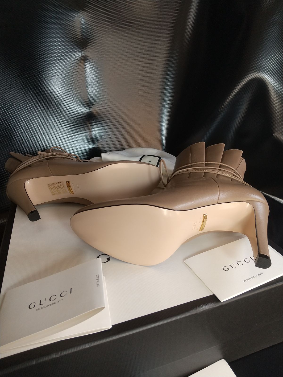 未使用 新品同/GUCCI/グッチ リボンディテール アンクルブーツ 37.5