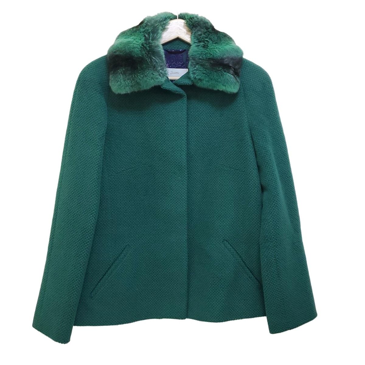 HERNO ヘルノ　スプリングコート　ショート丈　42 グリーン HERNO(ヘルノ) コート サイズ42 M レディース美品 - グリーン 長袖