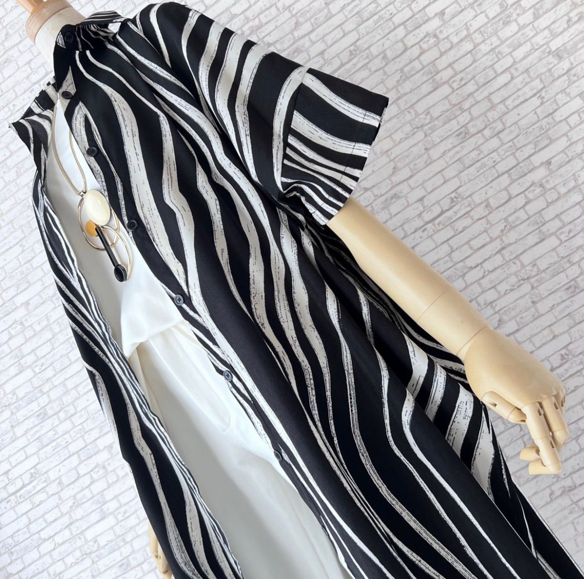 ★新品M～L/LL★ビッグシルエット羽織シャツワンピース*モードカジュアル*お洒落に敏感な大人女性*ロングブラウス076黒*11/13号