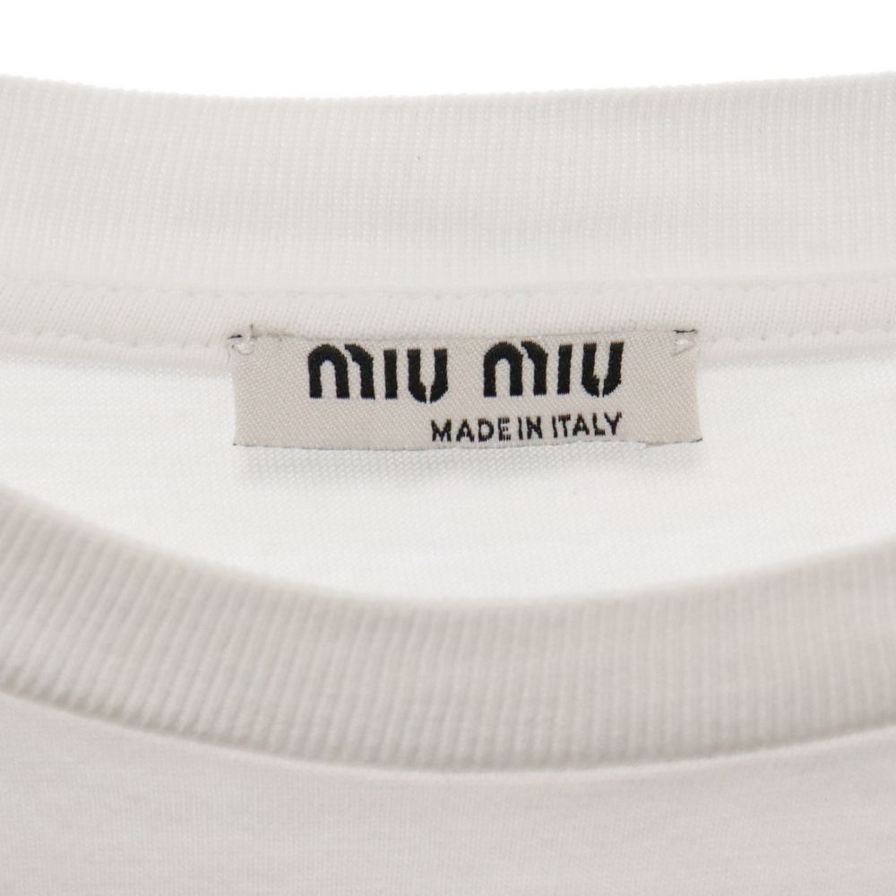 miumiu ミュウミュウ ロゴ刺繍 クロップド半袖Tシャツ カットソー ホワイト MJN355 1QHT レディース miumiu (ミュウミュウ) ロゴ刺繍 クロップド半袖Tシャツ カットソー