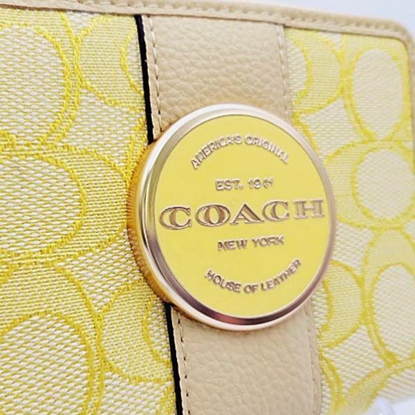 COACH コーチ ジャガードペブルレザー 二つ折り財布 イエロー C8323