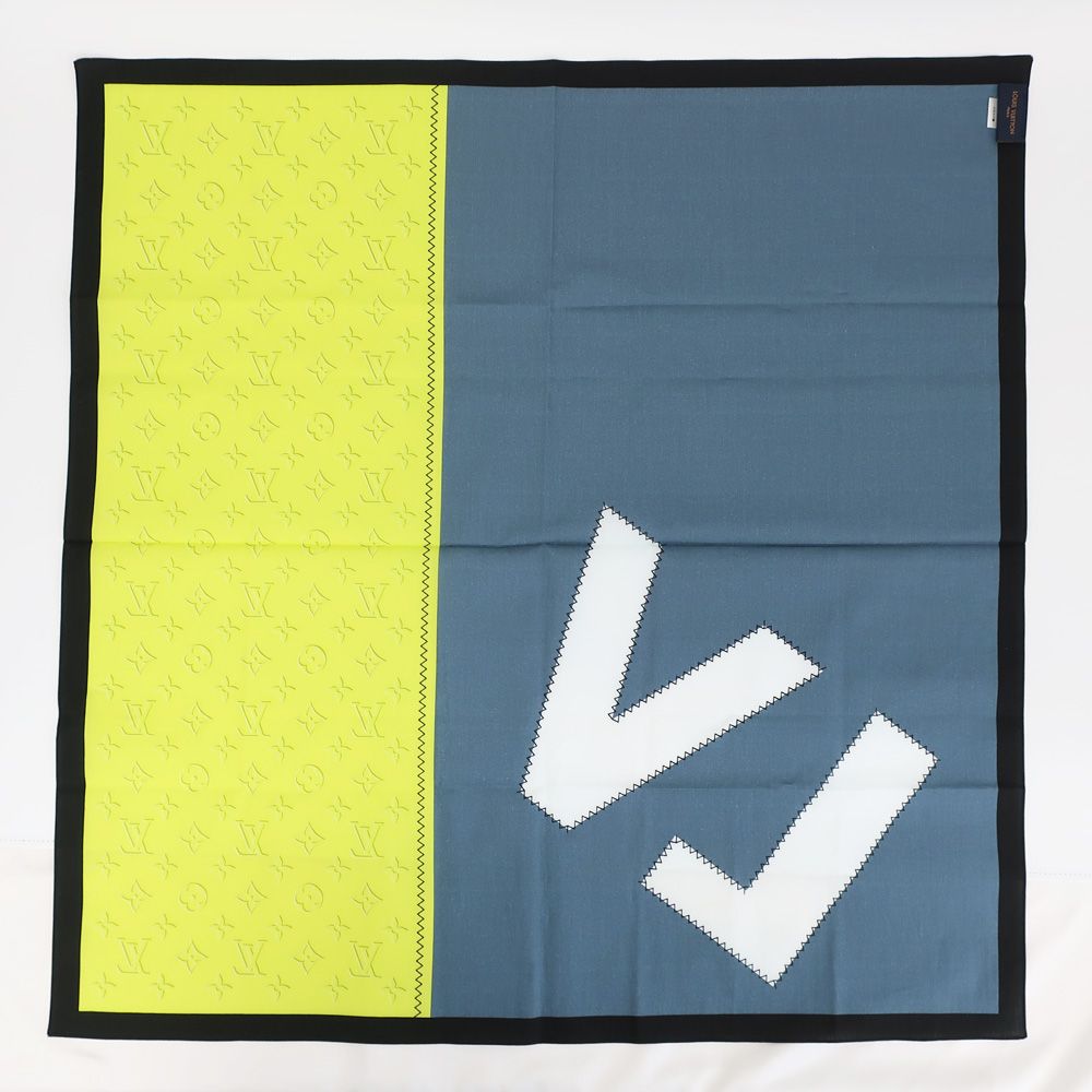 天白 ルイヴィトン ハンカチ M 77585 モノグラム LVロゴ イエロー ブルー系 コットン バンダナ 小物 ファッション