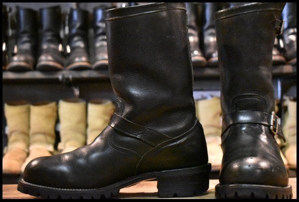 10.5D 白タグ カスタム Chippewa チペワ エンジニア 27867 黒 ブラック スチールトゥ ビブラム100シングル ブーツ HOPESMORE FD118