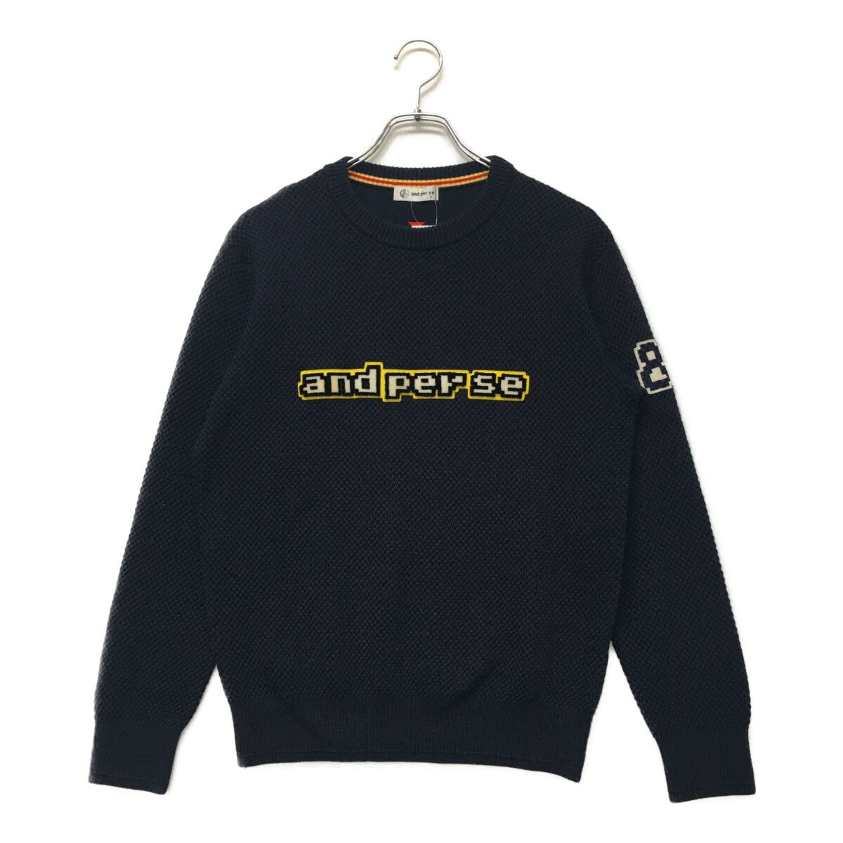 中古 メンズ アンパスィ and per se セーター M 紺 ネイビー クルーネック