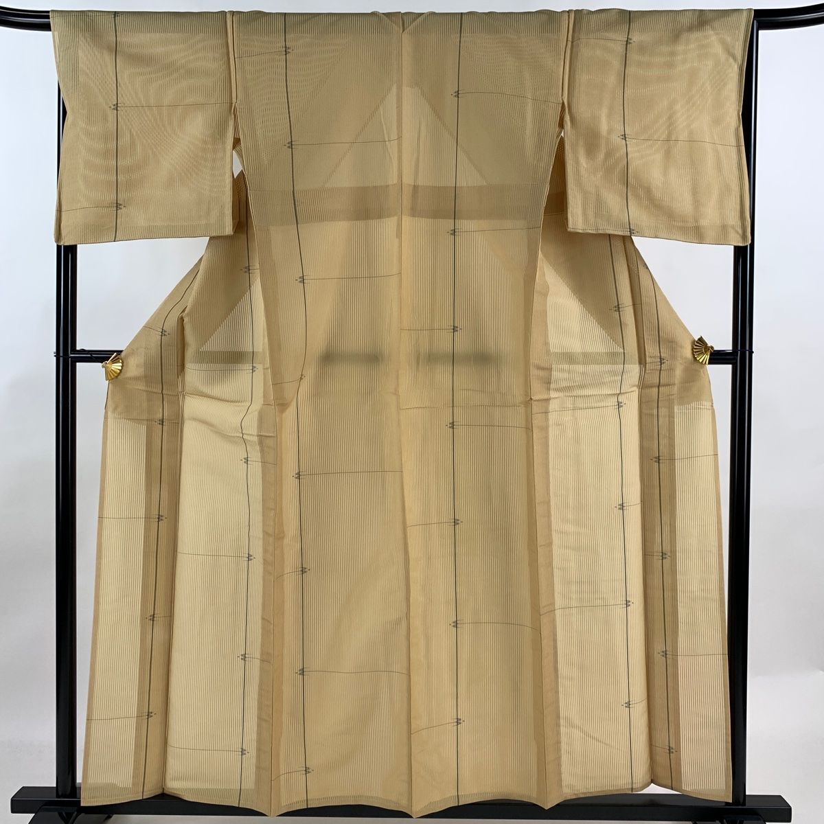 紬 身丈158cm 裄丈67cm M 薄物 絽芭蕉 燕 薄茶色 正絹 名品