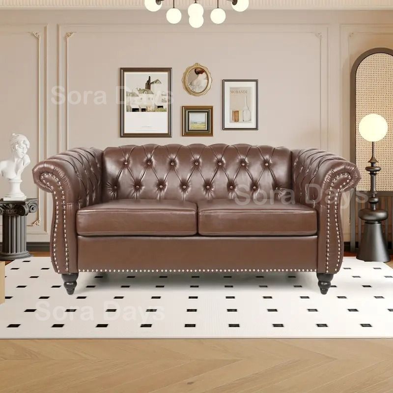 アンティーク風 合成皮革 2人掛けソファ アンティーク風 合成皮革 2人掛けソファ