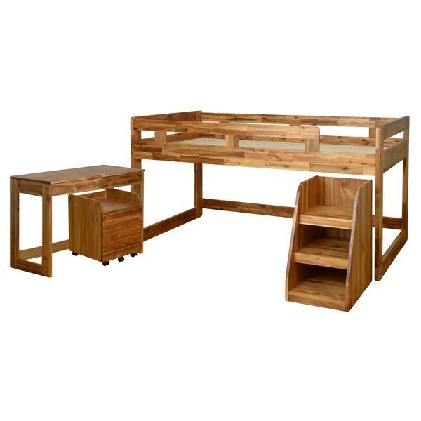 システムベッド 4点セット 〔ベッド ステップ デスク ワゴン 〕 ライトブラウン 木製 ゲルツ2 ロフトベッド 子供部屋 家具