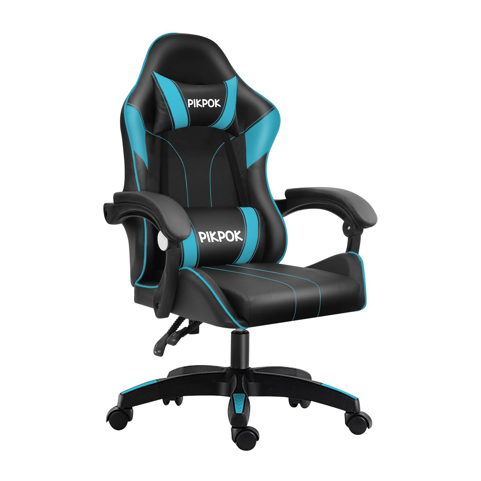 ゲーミングチェア リクライニング ハイバック セール ヘッドレスト-ランバーサポート付き 高さ調整 PikPok PUレザー 黒と青