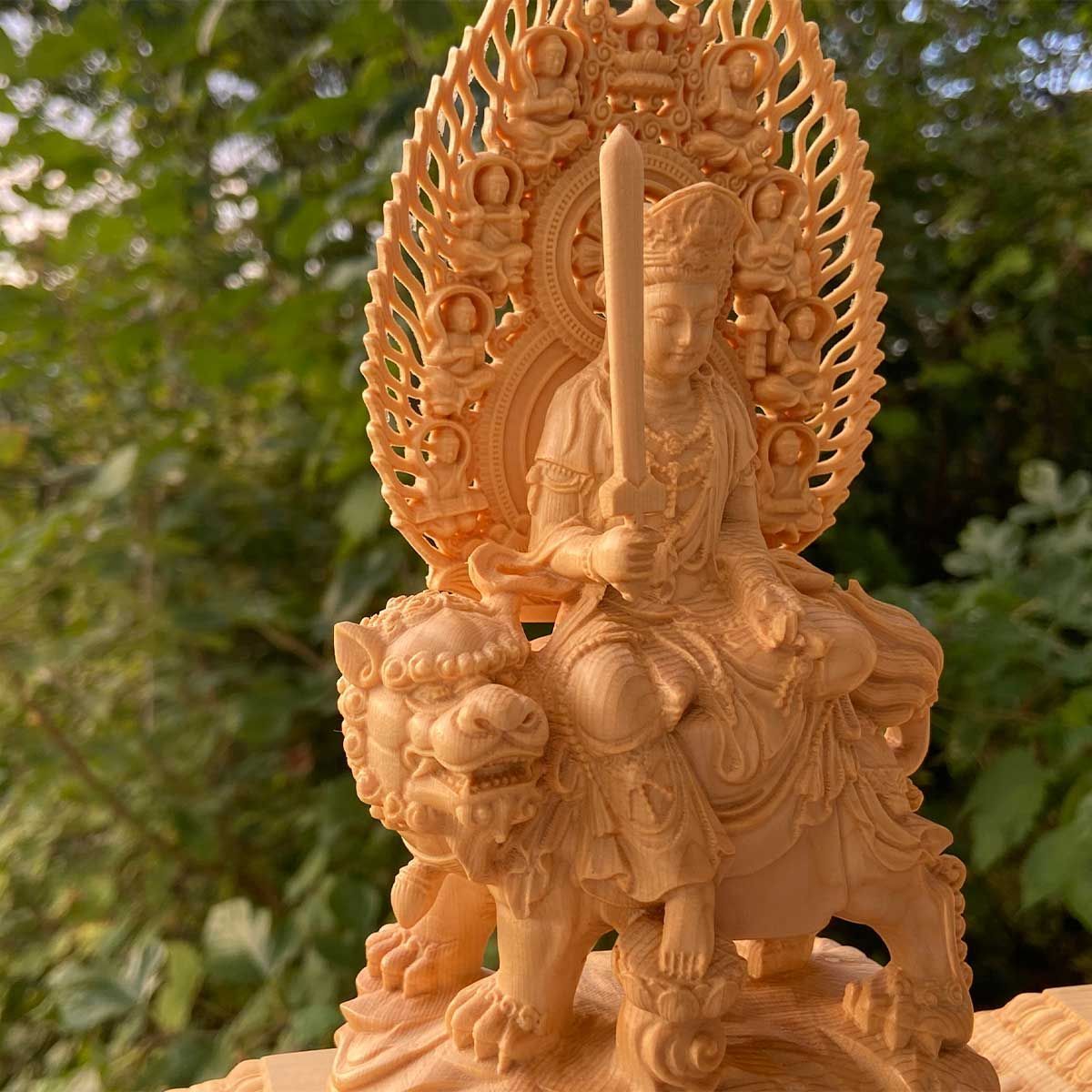 文殊菩薩、普賢菩薩　木彫り 普賢菩薩 文殊菩薩 15cm ご利益と癒しの木彫りアート 桧木の美 仏像