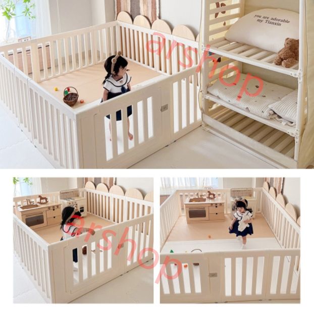 ベビーサークル 内径122*150cm 外径変形 収納棚へ変身 扉付き ベビーゲート ベビーフェンス プレイヤード 簡単組立 柵 キッズ 内径122*150cm