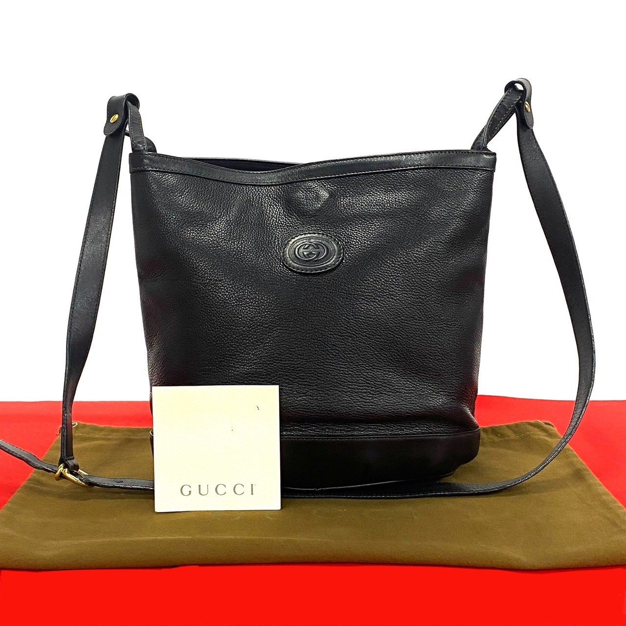 極 美品 GUCCI グッチ オールドグッチ ヴィンテージ GG ロゴ レザー 本革 ショルダーバッグ ポシェット サコッシュ ブラック 黒 b77-5