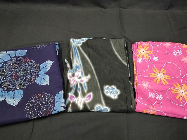 平和屋本店□浴衣 まとめて 3点 蜻蛉 花柄 紫陽花 山本寛斎 綿紅梅  