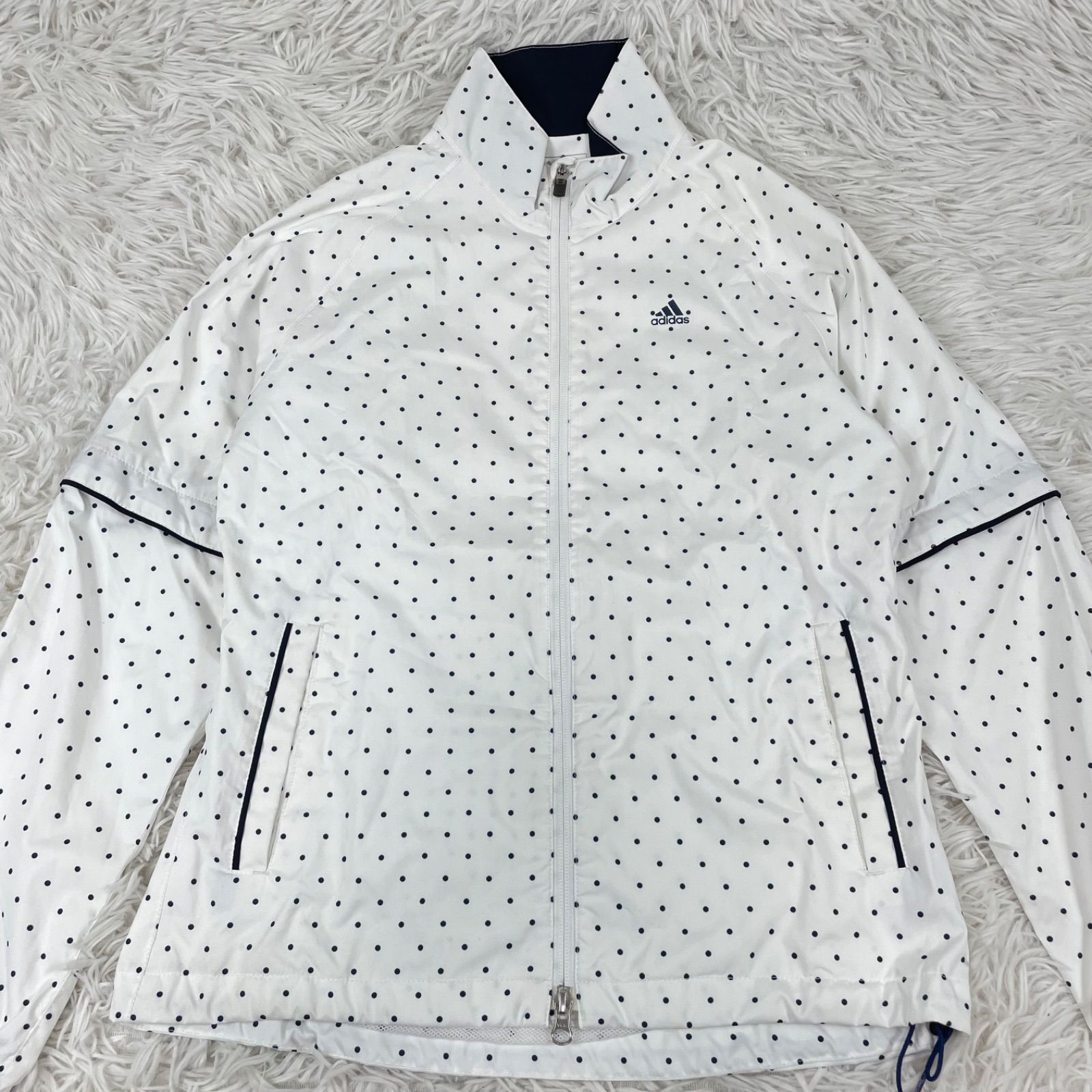 adidas レインウェア climaproof ドット柄 ゴルフウェア 2way 袖脱着 ジップアップジャケット パンツ 保存袋