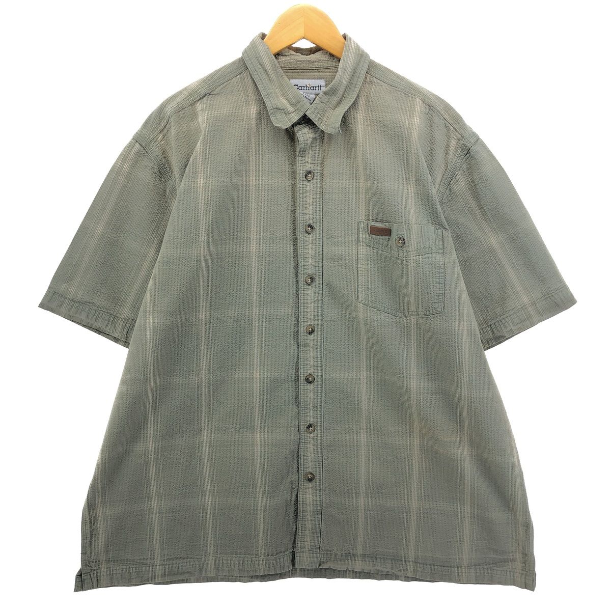 古着 カーハート Carhartt チェック柄 シアサッカー 半袖 ワークシャツ 