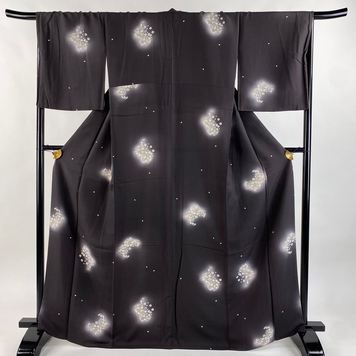 小紋 身丈166cm 裄丈68cm L 袷 桜 金彩 ぼかし 茶紫 正絹