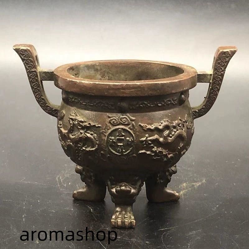 銅器 銅鼎双龍香炉 三足炉 双耳瑞獣香炉 挿し香炉 仏具卓上香炉 工芸品 置物 銅器 銅鼎双龍香炉 三足炉 双耳瑞獣香炉 挿し香炉 仏具卓上香炉