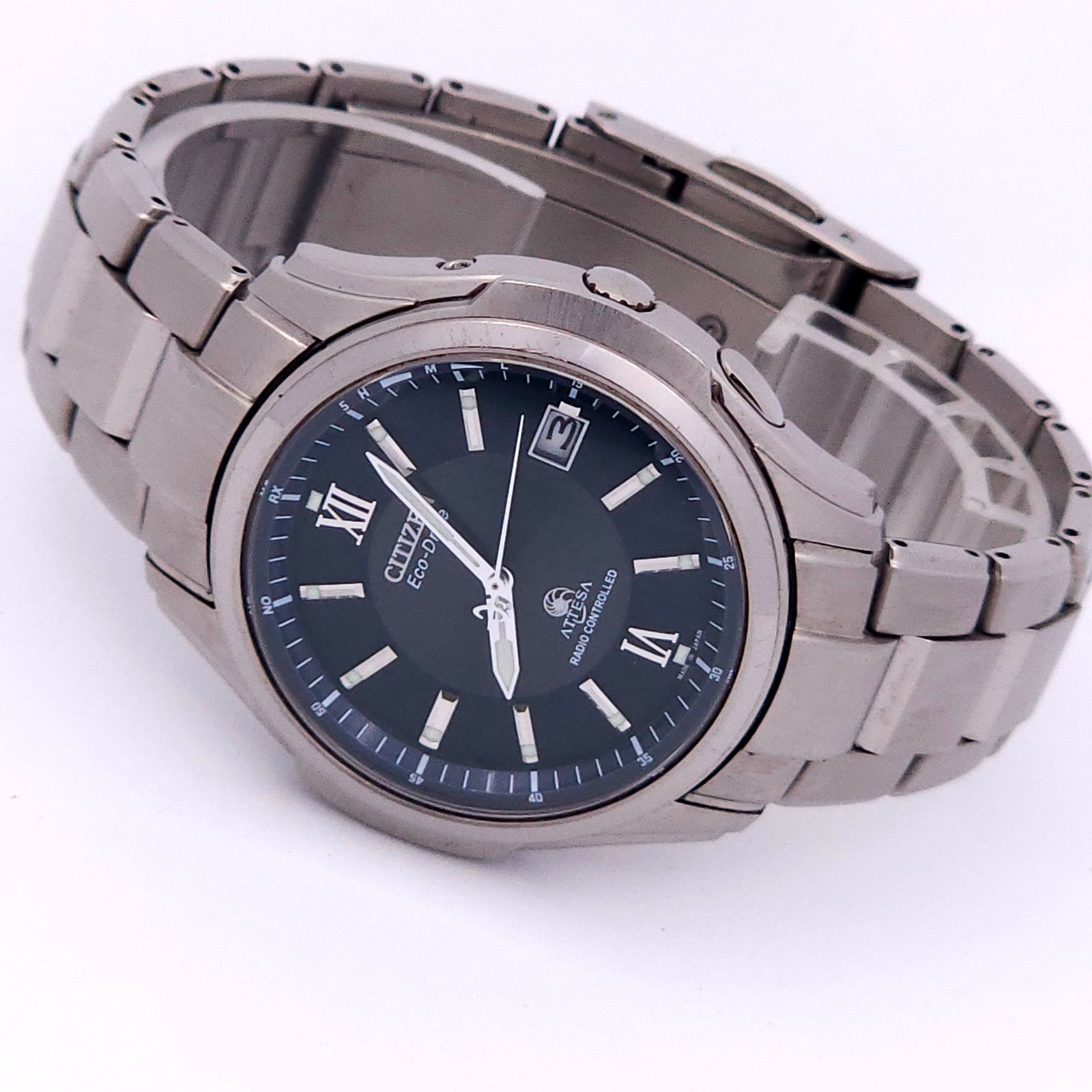 美品　CITIZEN　シチズン　アテッサ　H410　ネイビー　ソーラー　メンズ CITIZEN シチズン アテッサ H410-T005870 ソーラー電波 動作品