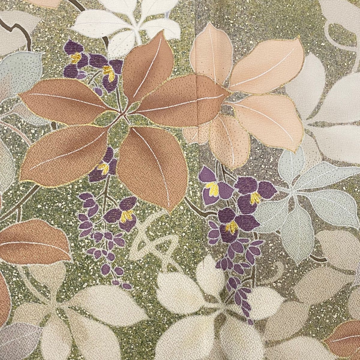 訪問着 身丈157cm 裄丈65cm M 袷 草花 金糸 金彩 ベージュ 正絹 秀品 