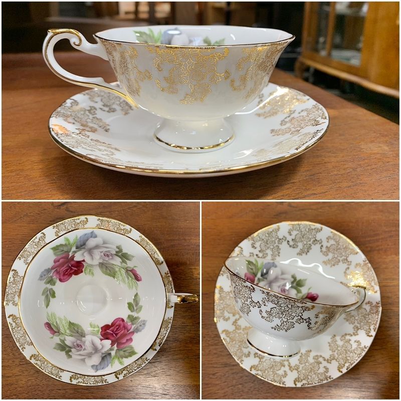 クイーンズ オールドレース カップ＆ソーサー 1客 金彩レース QUEEN'S china old lace ボーンチャイナ ローズ 薔薇 ゴールド  エレガント 【RU0109-7】 - メルカリ